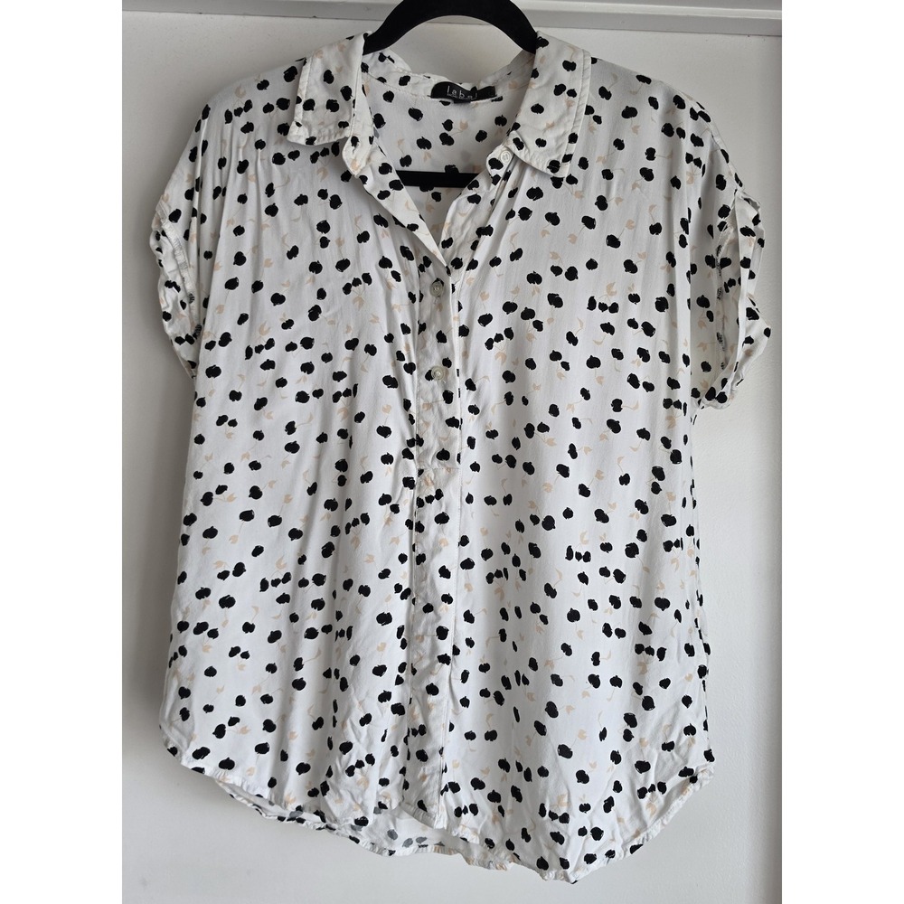 Rachel Roy Blouse M White Dotted Rayon Short Sleeve Women Lightweight Flowy